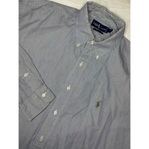 Vintage Ralph Lauren Striped Long Sleeve Button‎ Down Shirt Large Blue & White